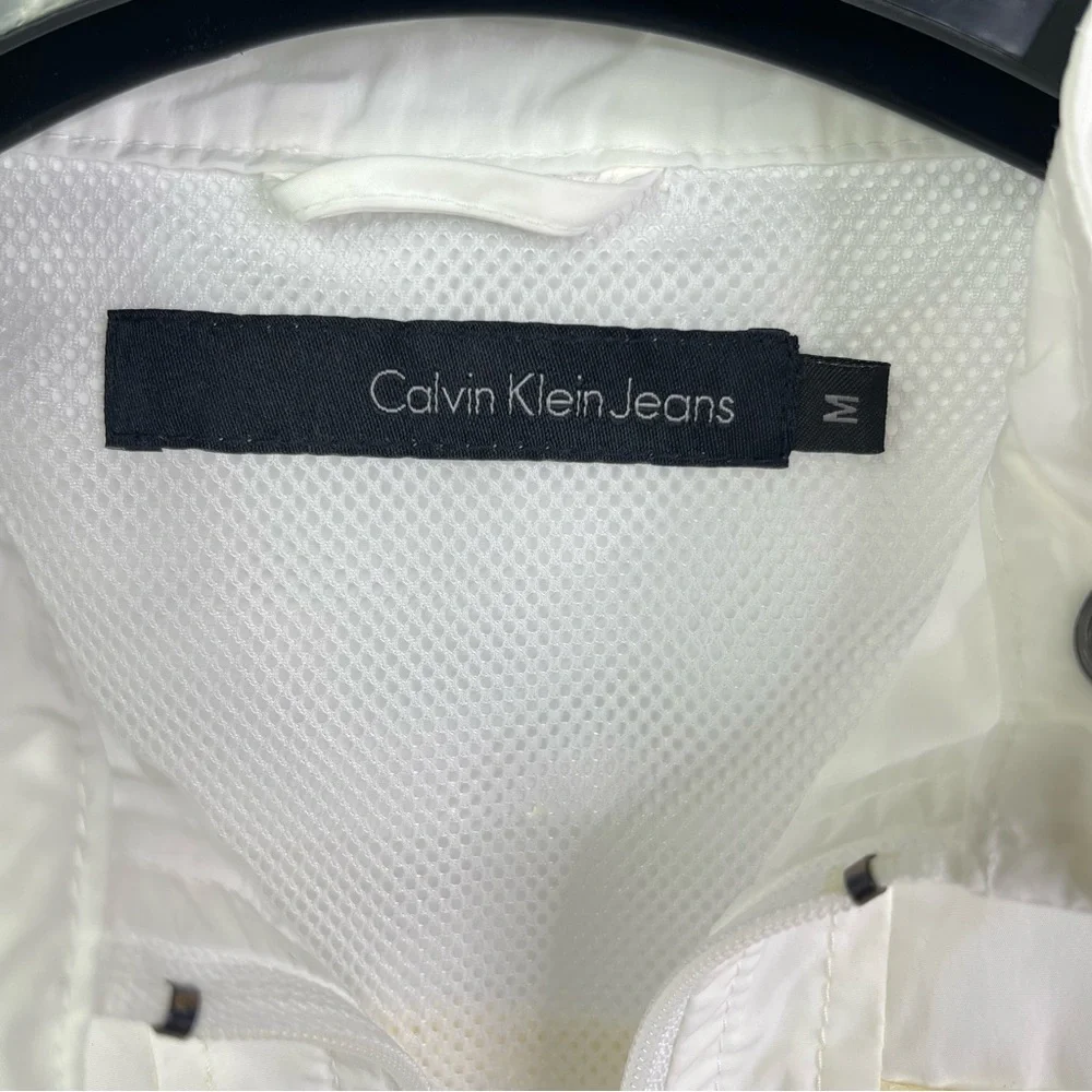 Calvin Klein Jeans White Rhinestone Logo Zip Windbreaker Jacket Girls M